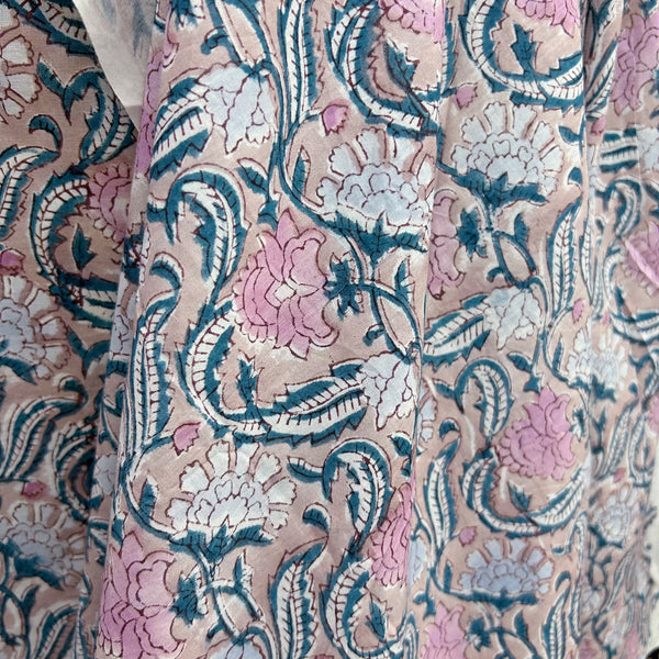 Block Print Soft Pastel Pink Floral Vines