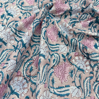 Block Print Soft Pastel Pink Floral Vines