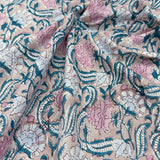 Block Print Soft Pastel Pink Floral Vines