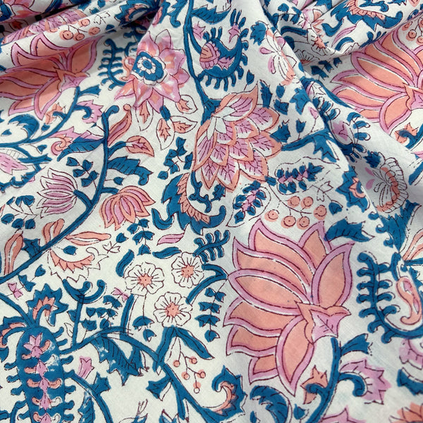 Block Print Lotus Florals with Paisley White