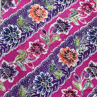 (Hand stamped Batik) Flowers and Leaves in Diagonal Pink
