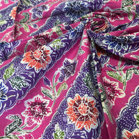 (Hand stamped Batik) Flowers and Leaves in Diagonal Pink