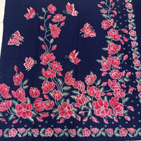 (Hand stamped Batik) Red Floral Borders with Butterflies Navy