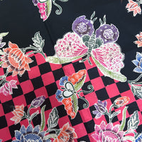 (Hand stamped Batik) Flowers and Butterflies with Geometric Shapes