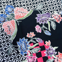 (Hand stamped Batik) Flowers and Butterflies with Geometric Shapes