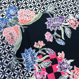 (Hand stamped Batik) Flowers and Butterflies with Geometric Shapes