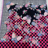 (Hand stamped Batik) Flowers and Butterflies with Geometric Shapes
