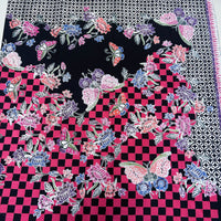 (Hand stamped Batik) Flowers and Butterflies with Geometric Shapes
