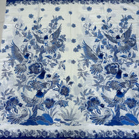 (Hand stamped Batik) Birds gathered on Trees Porcelain