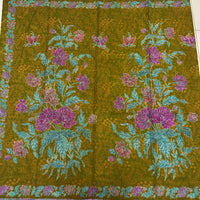 (Hand stamped Batik) Stalks of Flowers with Butterflies Olive