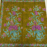 (Hand stamped Batik) Stalks of Flowers with Butterflies Olive