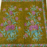 (Hand stamped Batik) Stalks of Flowers with Butterflies Olive