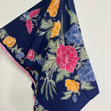 (Hand-stamped batik) Butterflies among the Flowers Stalks Classic Navy