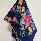 (Hand-stamped batik) Butterflies among the Flowers Stalks Classic Navy