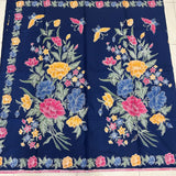 (Hand-stamped batik) Butterflies among the Flowers Stalks Classic Navy