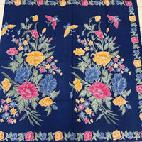 (Hand-stamped batik) Butterflies among the Flowers Stalks Classic Navy