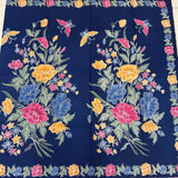 (Hand-stamped batik) Butterflies among the Flowers Stalks Classic Navy
