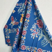 (Hand-stamped batik) Butterflies among the Flowers Stalks Sky Blue