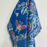 (Hand-stamped batik) Butterflies among the Flowers Stalks Sky Blue