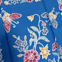 (Hand-stamped batik) Butterflies among the Flowers Stalks Sky Blue