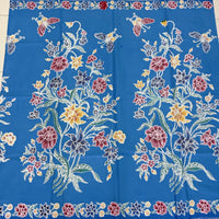 (Hand-stamped batik) Butterflies among the Flowers Stalks Sky Blue