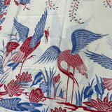 (Hand stamped Batik) Storks by the Lake with flowers Blue Border with Panel