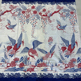 (Hand stamped Batik) Storks by the Lake with flowers Blue Border with Panel