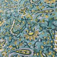 Block Print Yellow Paisley flower on Green Background