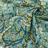 Block Print Yellow Paisley flower on Green Background