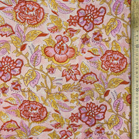 Block Print Red Floral on Peach Background