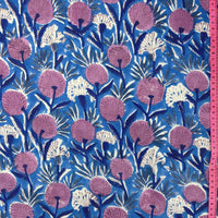 Block Print Pink Blossom on Sky Blue Background