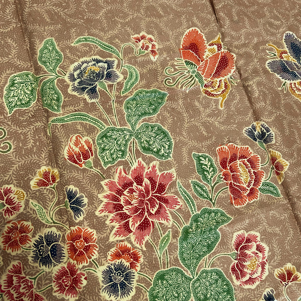 (Hand stamped Batik) Stalks of Flowers with Butterflies Nude