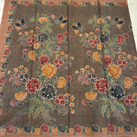 (Hand stamped Batik) Stalks of Flowers with Butterflies Mocha