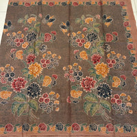 (Hand stamped Batik) Stalks of Flowers with Butterflies Mocha