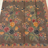 (Hand stamped Batik) Stalks of Flowers with Butterflies Mocha