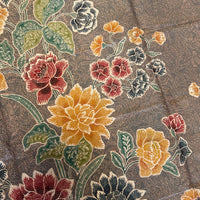 (Hand stamped Batik) Stalks of Flowers with Butterflies Mocha