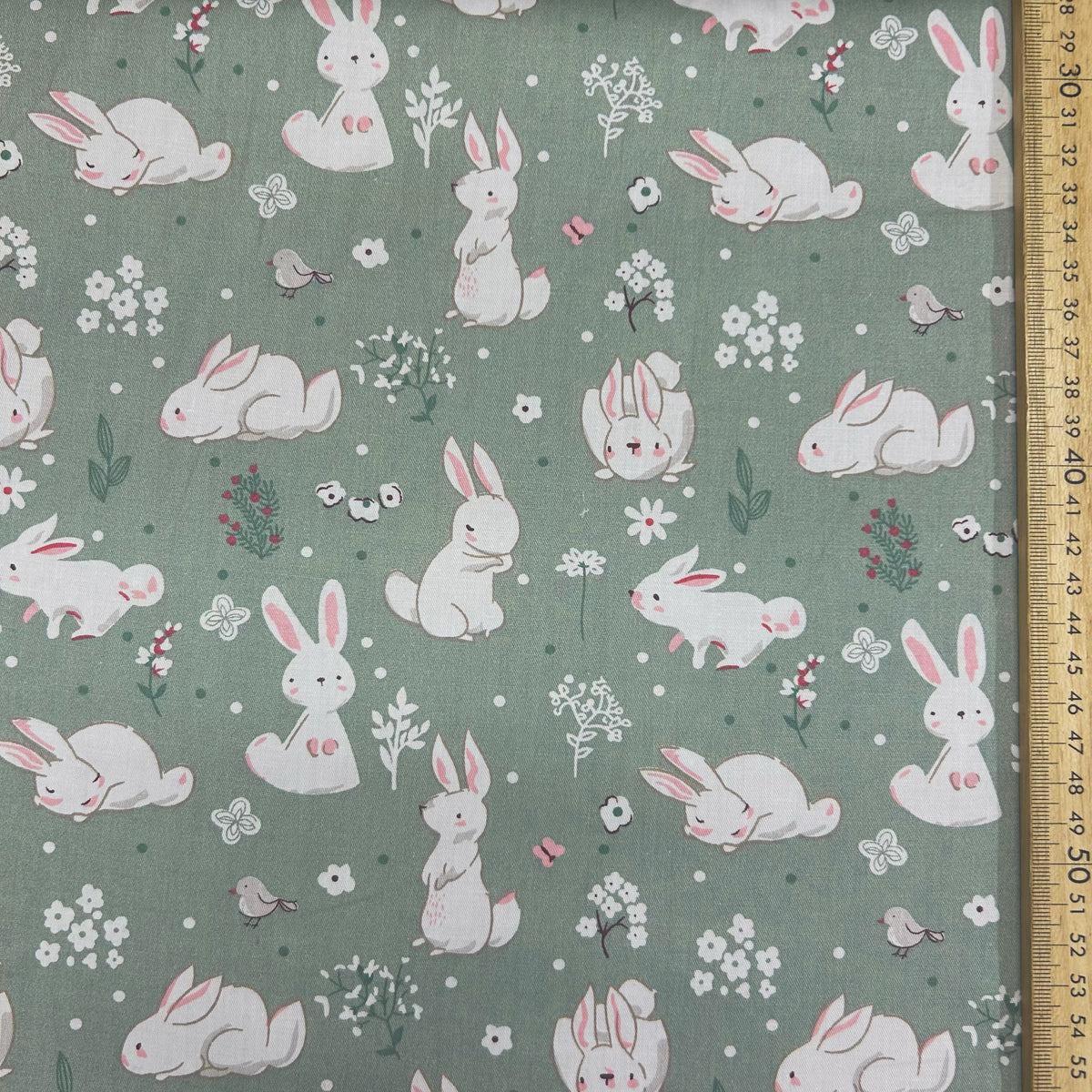 White Fluffy Rabbits in Grassland – Lee Ann Textiles SG