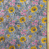 130cm - Block Print Yellow and Pink Floral on Grey Background