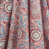 Block Print Red floral on Coral Background