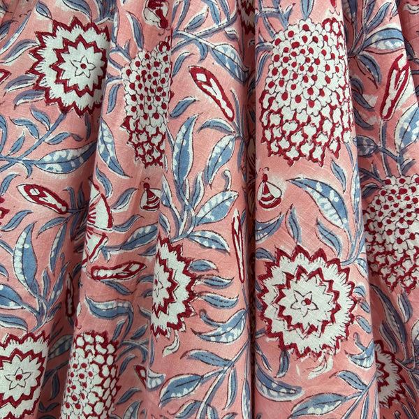 Block Print Red floral on Coral Background