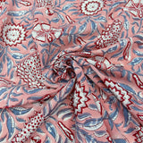 Block Print Red floral on Coral Background