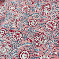 Block Print Red floral on Coral Background