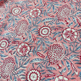 Block Print Red floral on Coral Background