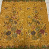 (Hand stamped Batik) Stalk of Flowers with Butterflies Dual Tone Mustard Green