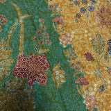 (Hand stamped Batik) Stalk of Flowers with Butterflies Dual Tone Mustard Green