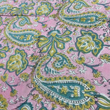 Block Print Turquoise Paisley on Baby Pink Background