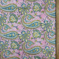 Block Print Turquoise Paisley on Baby Pink Background