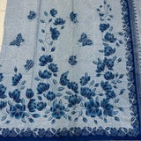 (Hand stamped Batik) Floral Borders with Butterflies Blue Grey