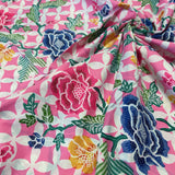 (Hand stamped Batik) Flowers with Pink Kawung Motif