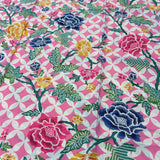 (Hand stamped Batik) Flowers with Pink Kawung Motif